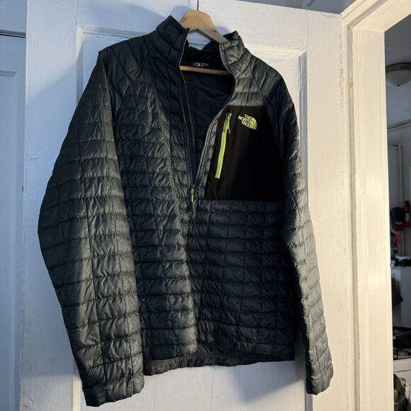 The North Face TNF Thermoball Anorak Black Green Quilted Puffer Jacket Medium M